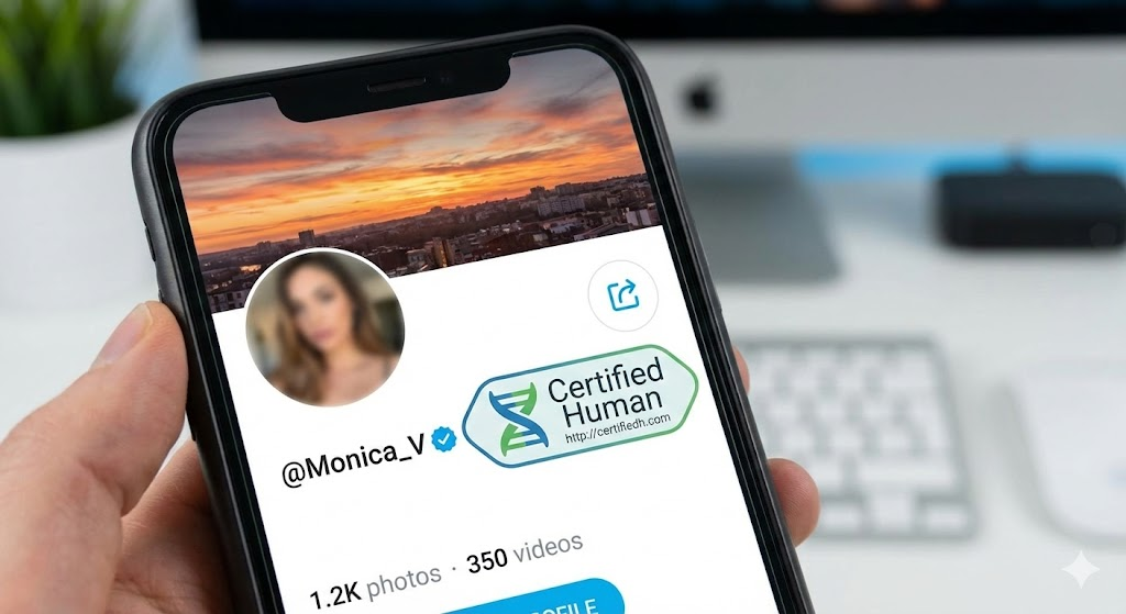 Certified Human badge displayed on a creator profile, viewed on a phone